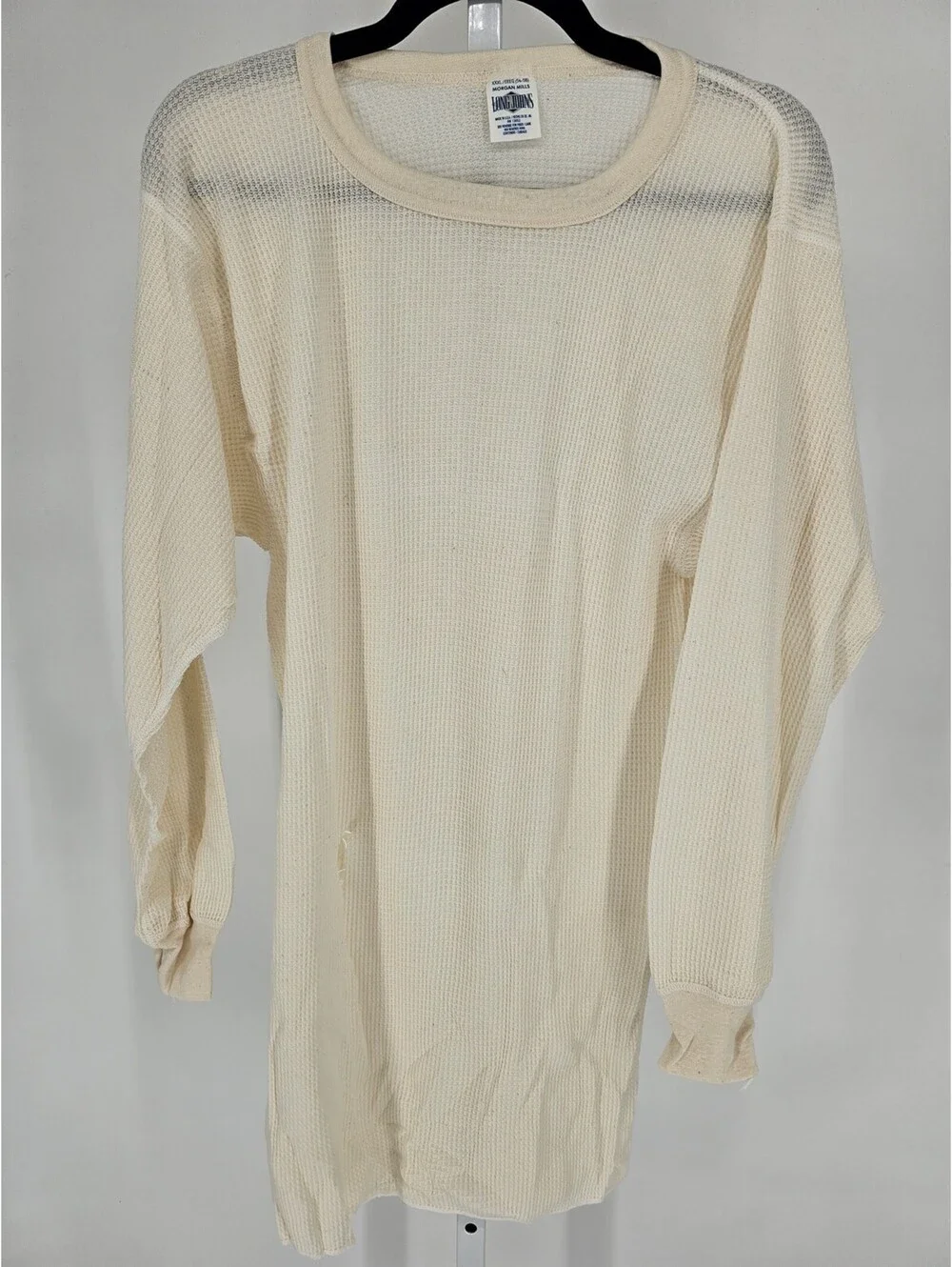 Vtg Morgan Mills Long Johns Mens Sz XXXL Waffle Knit Sleep Shirt Ivory